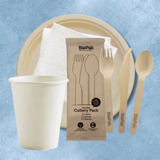 Disposable Plates, Cutlery, Cups & Napkins Set