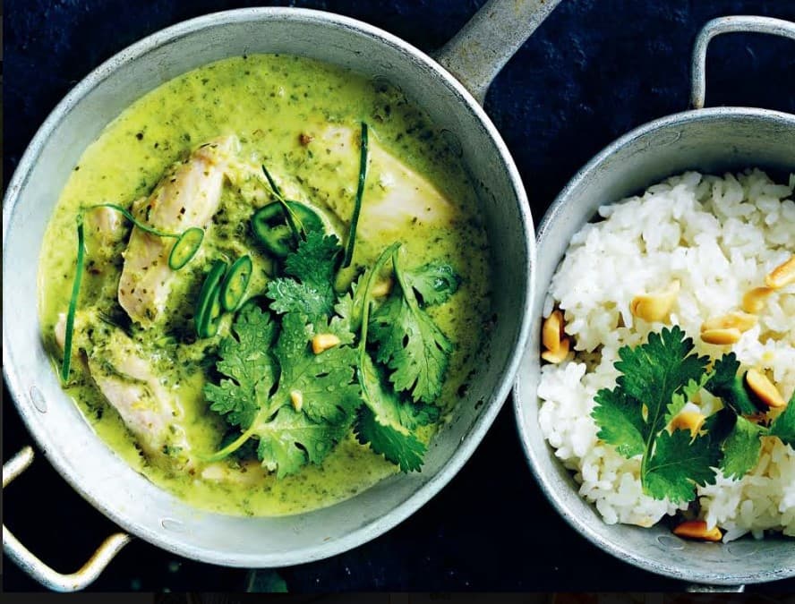 Thai Green Chicken Curry and Rice Platter