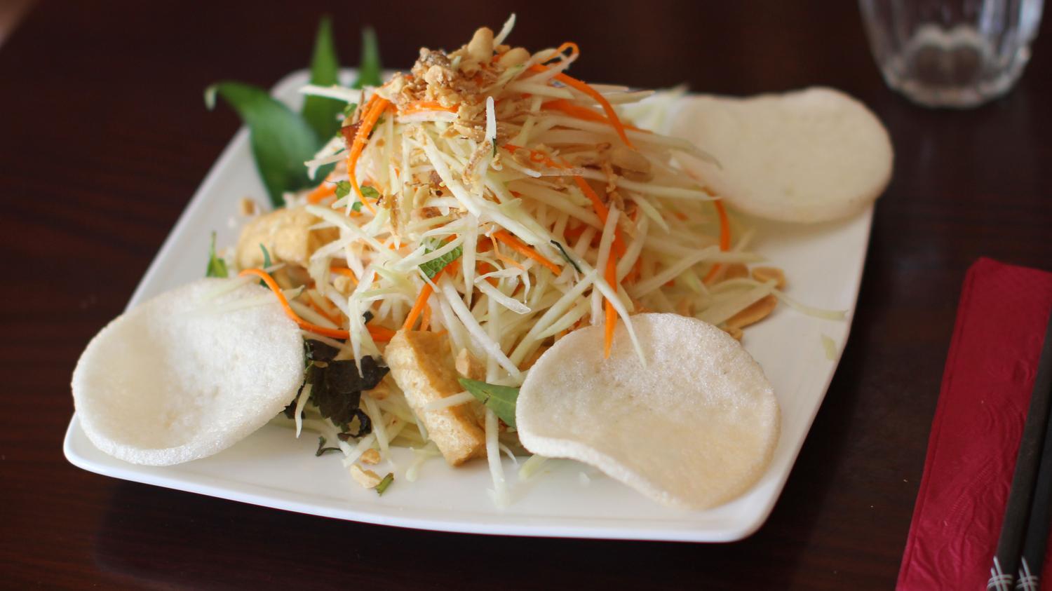 Golden Tofu and Papaya Vietnamese Exotic Salad