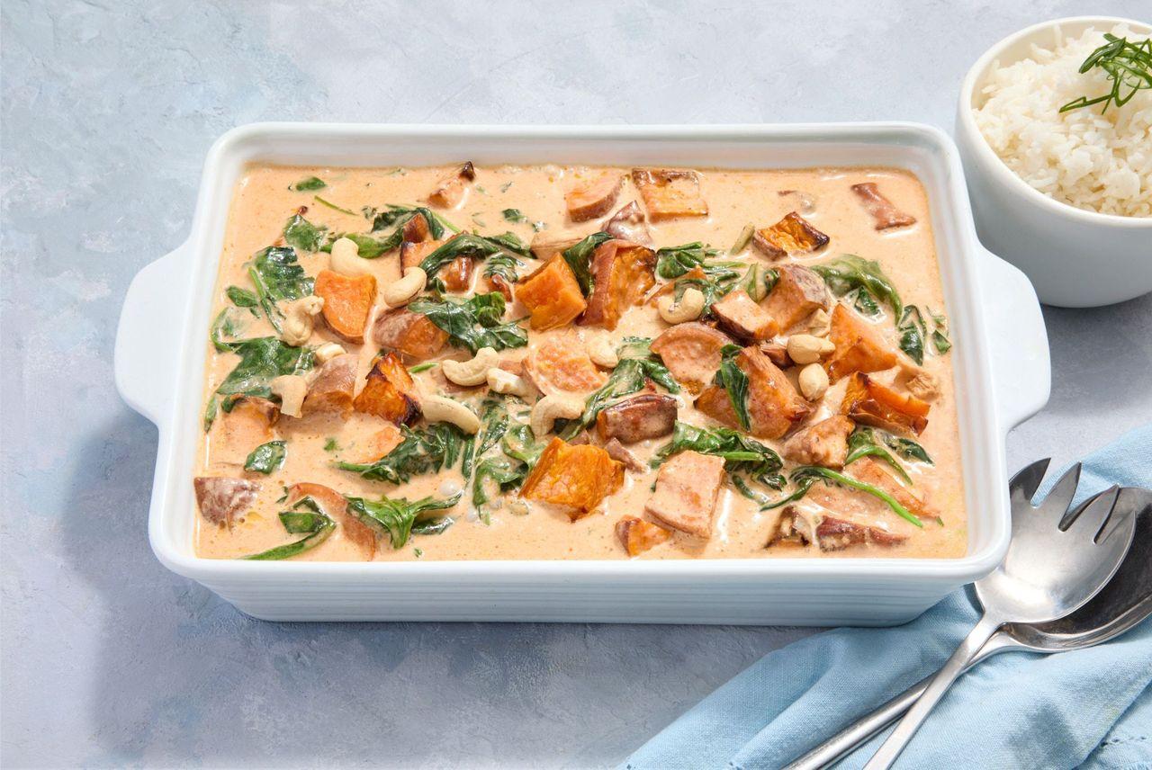 Sweet Potato, Spinach & Cashew Nut Curry  (Ind.)