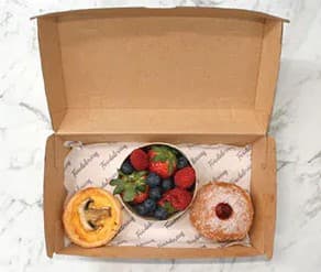 Jam Filled Doughnut, Mini Quiche and Fruit Box