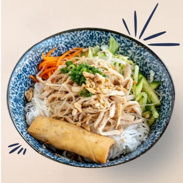 Spring Roll & Shredded Pork Vermicelli Noodle Bowl