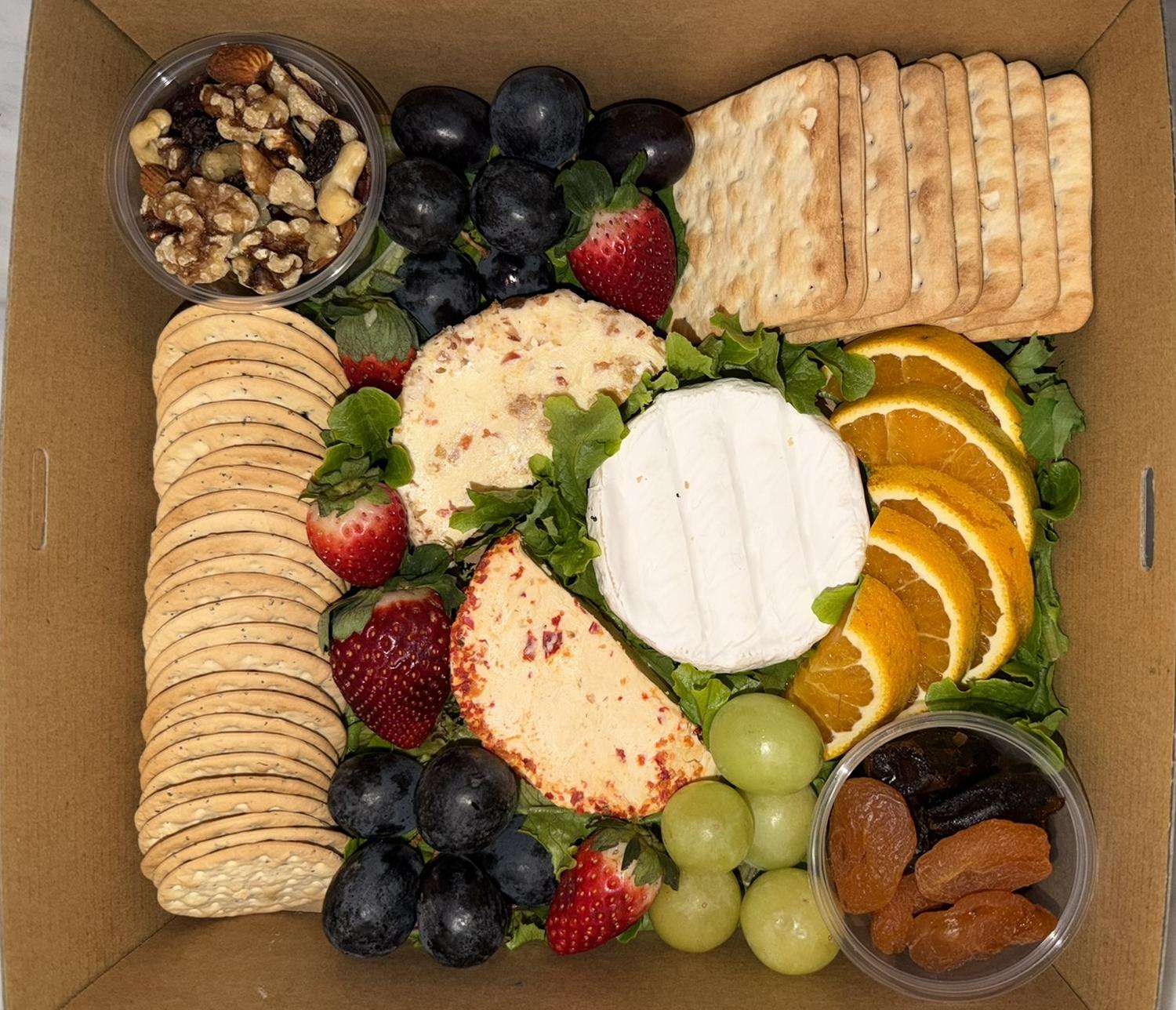Cheese Platter With Seasonal Fruit and Crackers