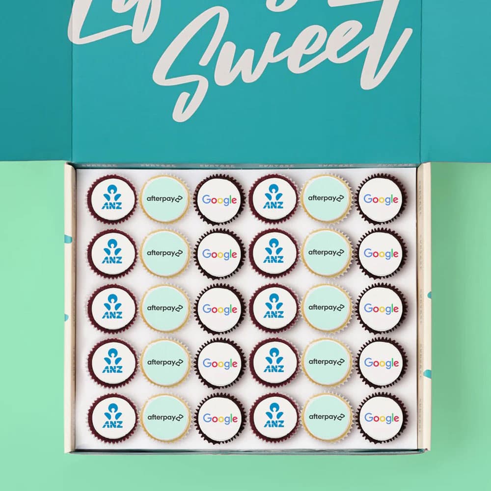 Vegan Mini Cupcakes w/ Edible Logos Gift Box of 30