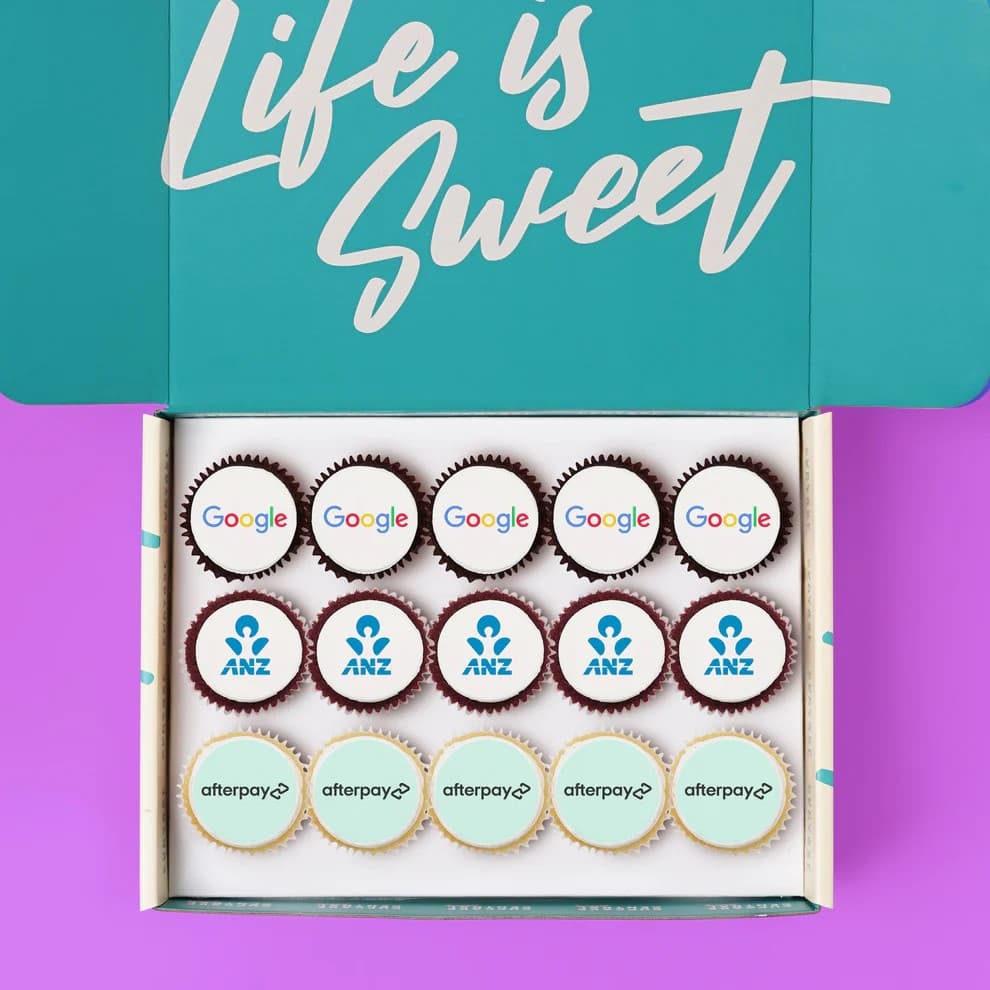 Vegan Mini Cupcakes w/ Edible Logos Gift Box of 15