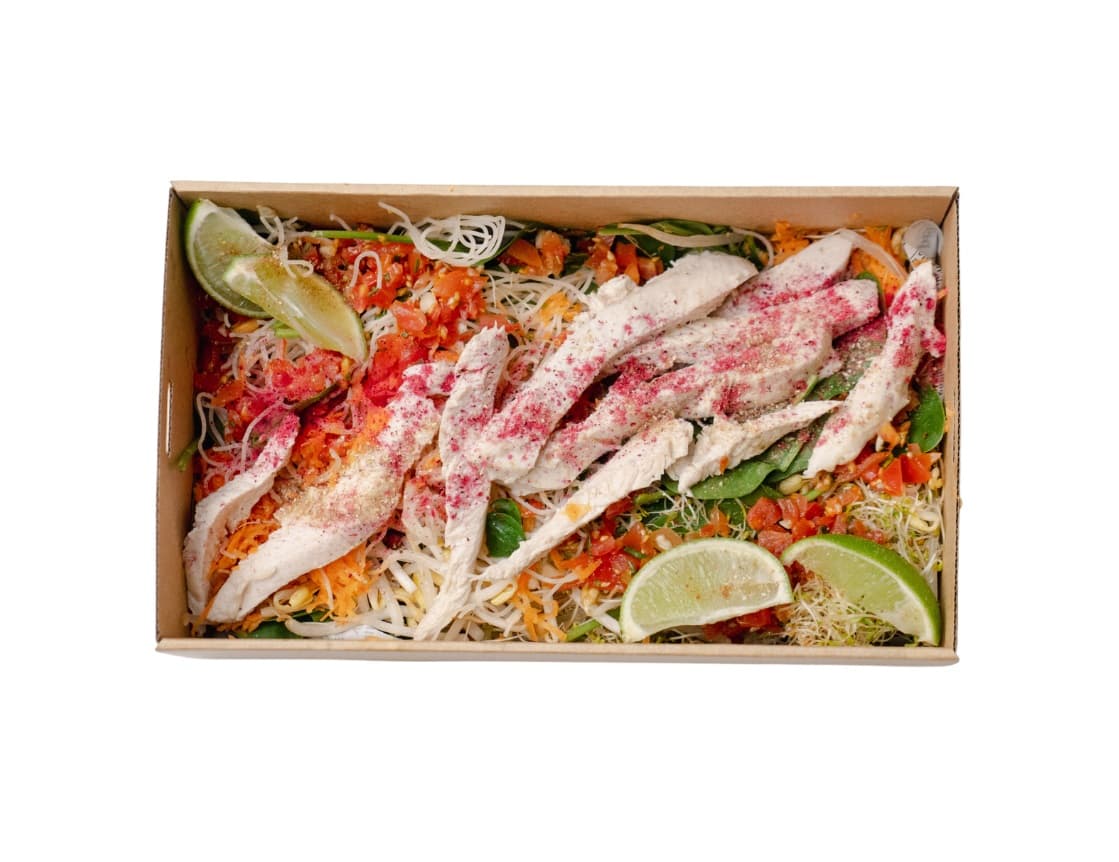 Coconut Poached Chicken, Plum & Finger Lime Salad