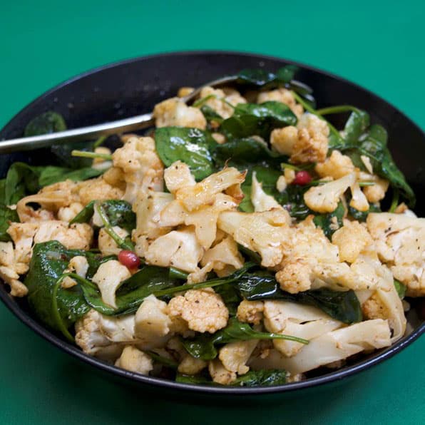 Spiced Cauliflower, Pomegranate, Chickpea Salad