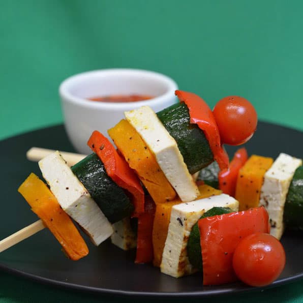 Grilled Root Veg & Tofu Skewer, Tomato Relish