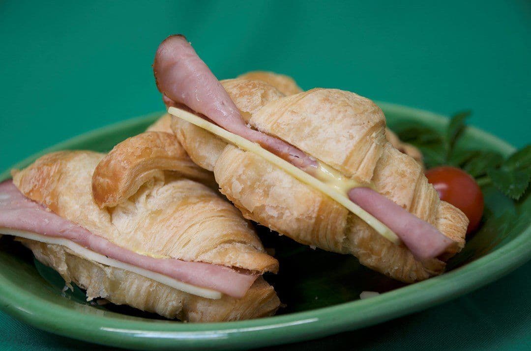 Baby croissant filled with ham, mustard, cheddar