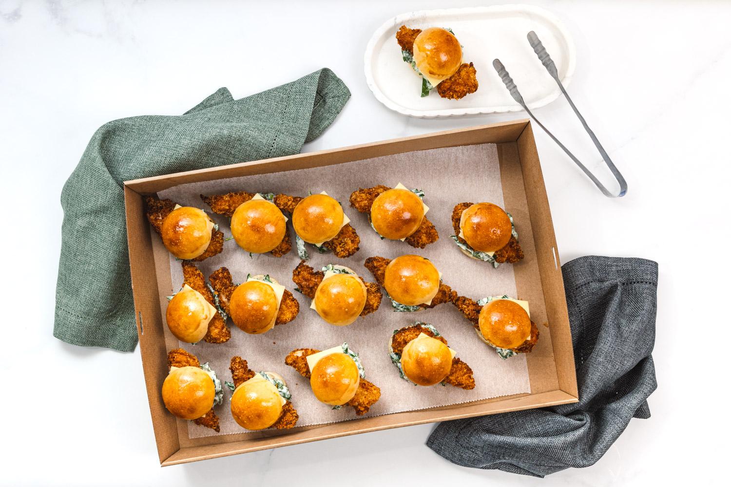 Panko Crumbed Chicken Sliders with Tasty Cheese 