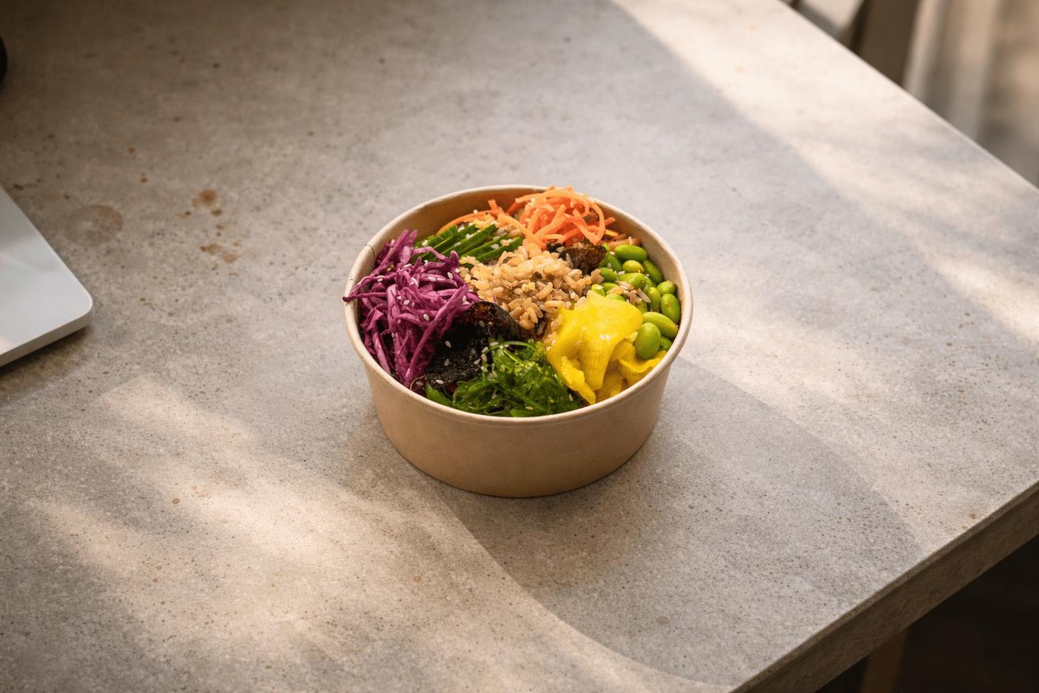 Poke Bowl, Soy and Nori Brown Rice, Pickled Carrot
