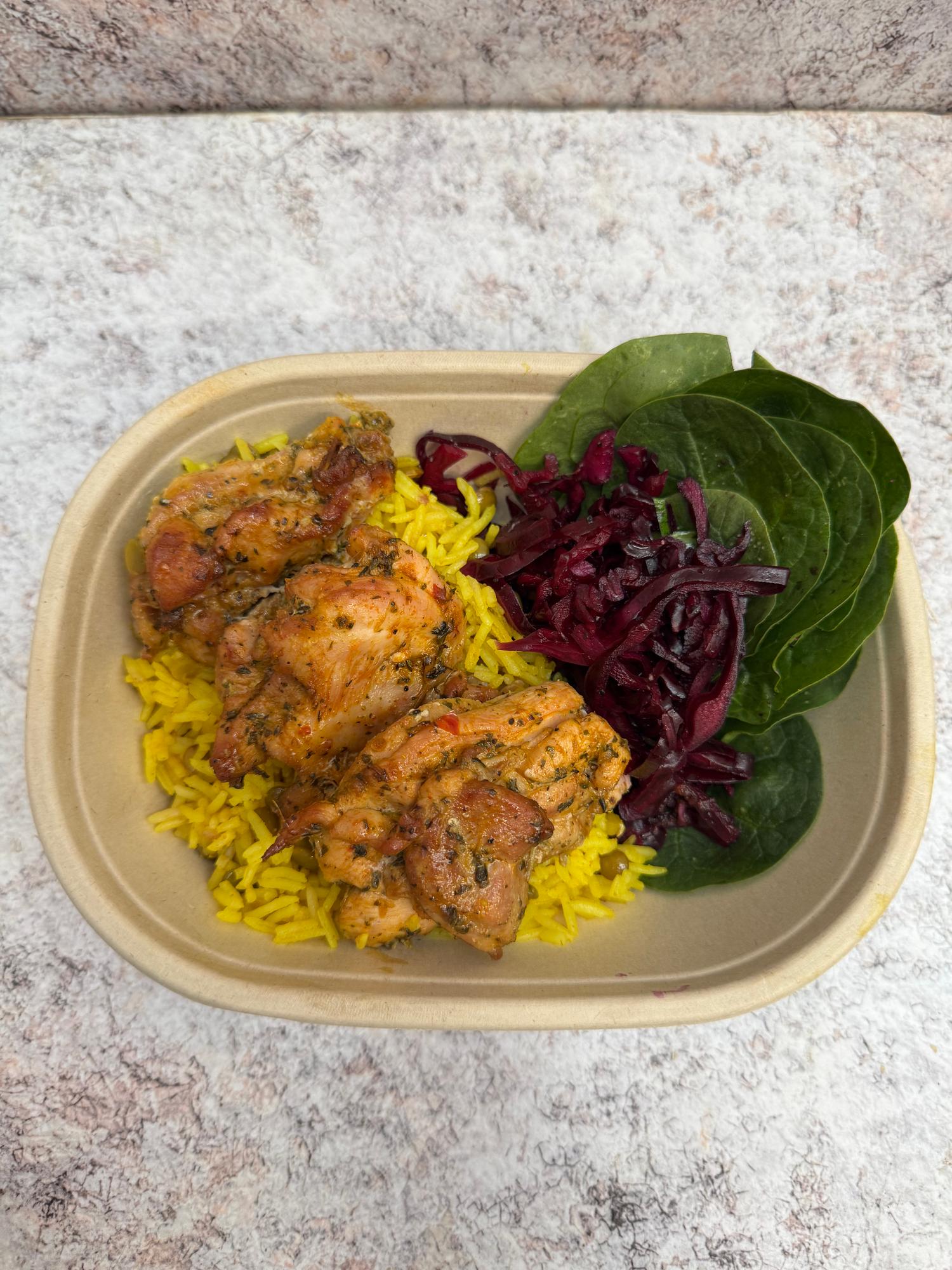 Lemon, Tarragon Chicken Thigh & Turmeric Rice 