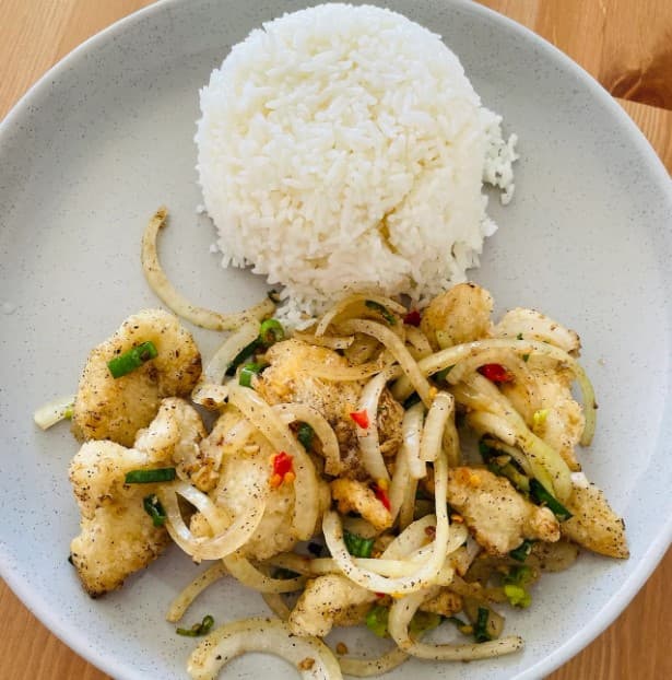 Salt and Pepper Fish with Steamed Rice