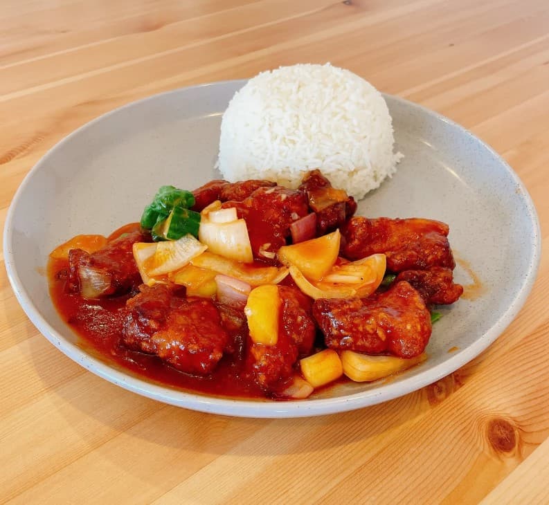 Sweet and Sour Pork with Steamed Rice