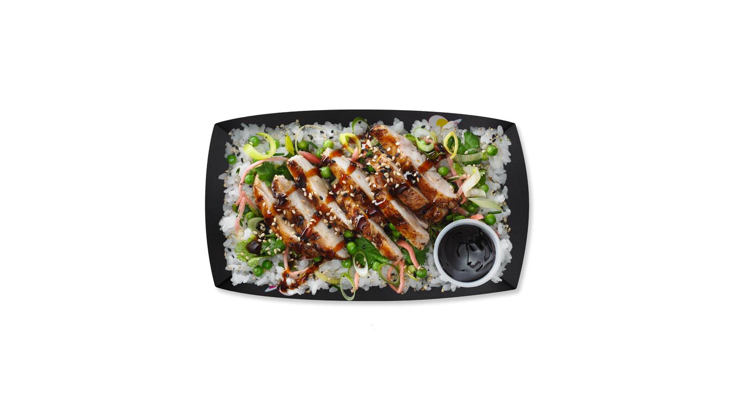 Chicken teriyaki on a bed