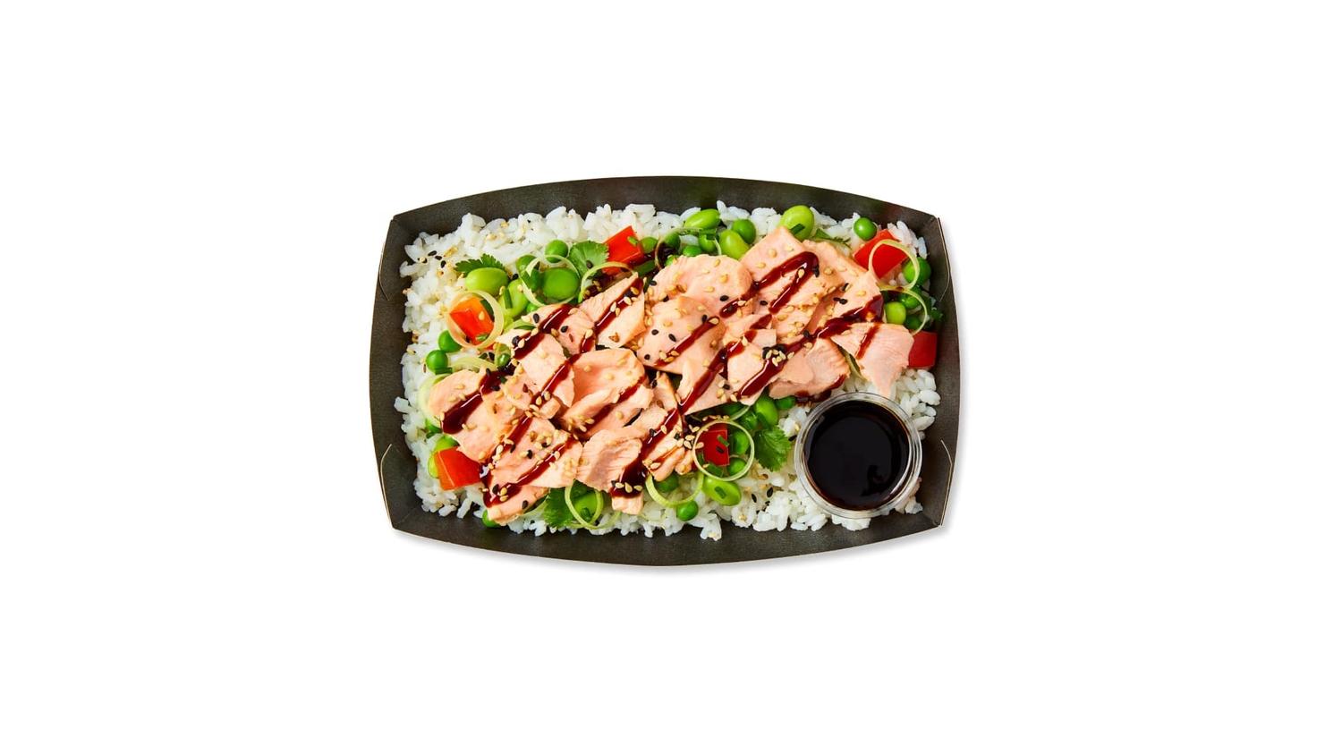 Salmon teriyaki on a bed 