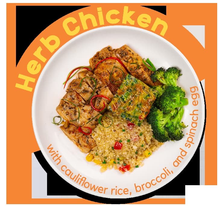 Herb Chicken w/ Cauliflower Rice, Broccoli & Egg