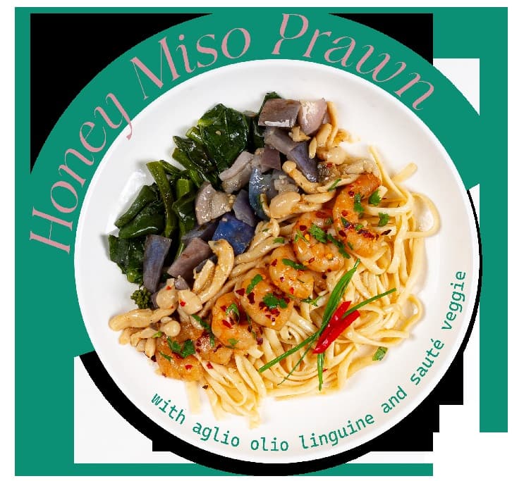 Honey Miso Prawn w/ Linguine and Veggie (Large)