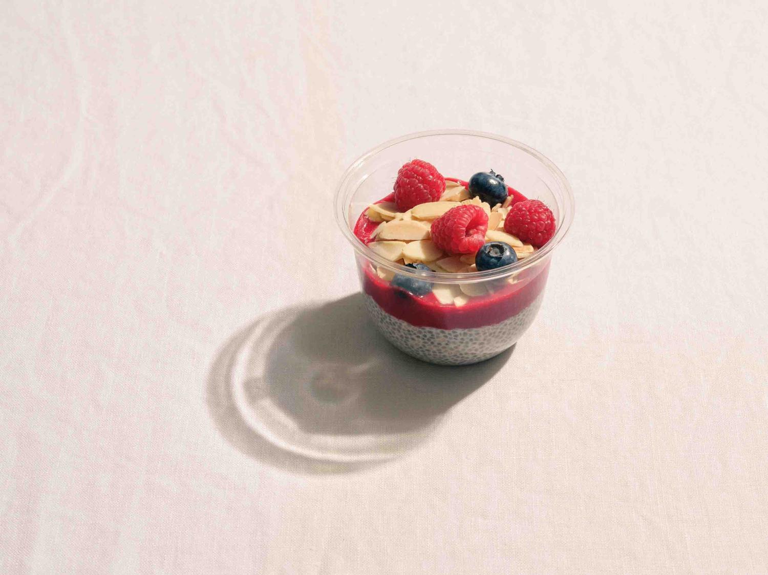 Chia raspberry puree with soya milk