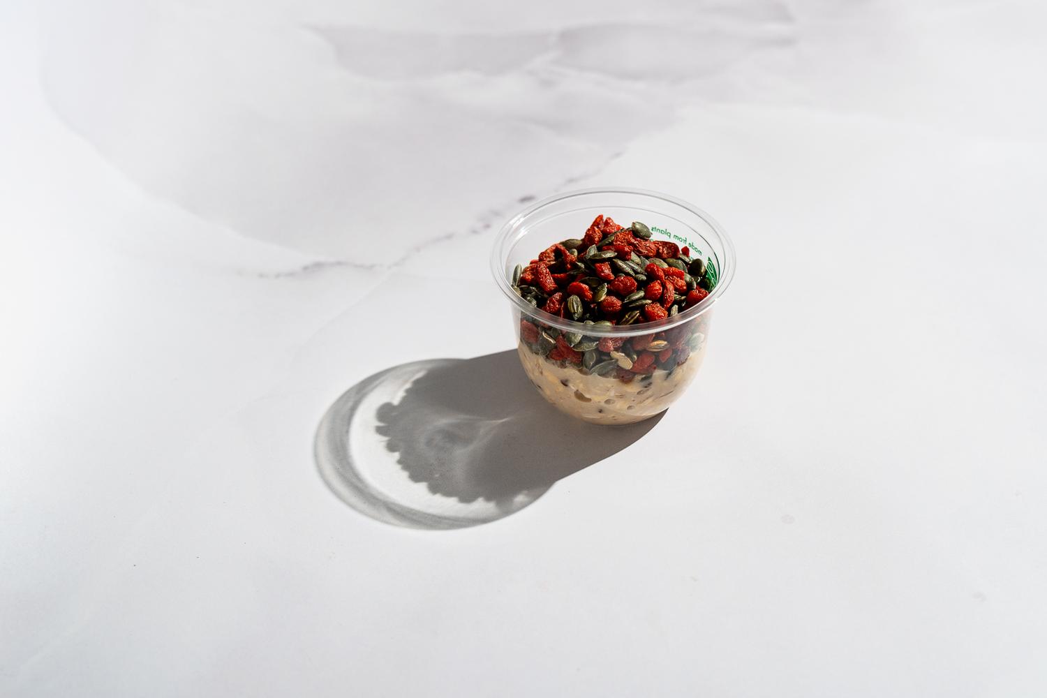Banana + cocoa nibs overnight oats