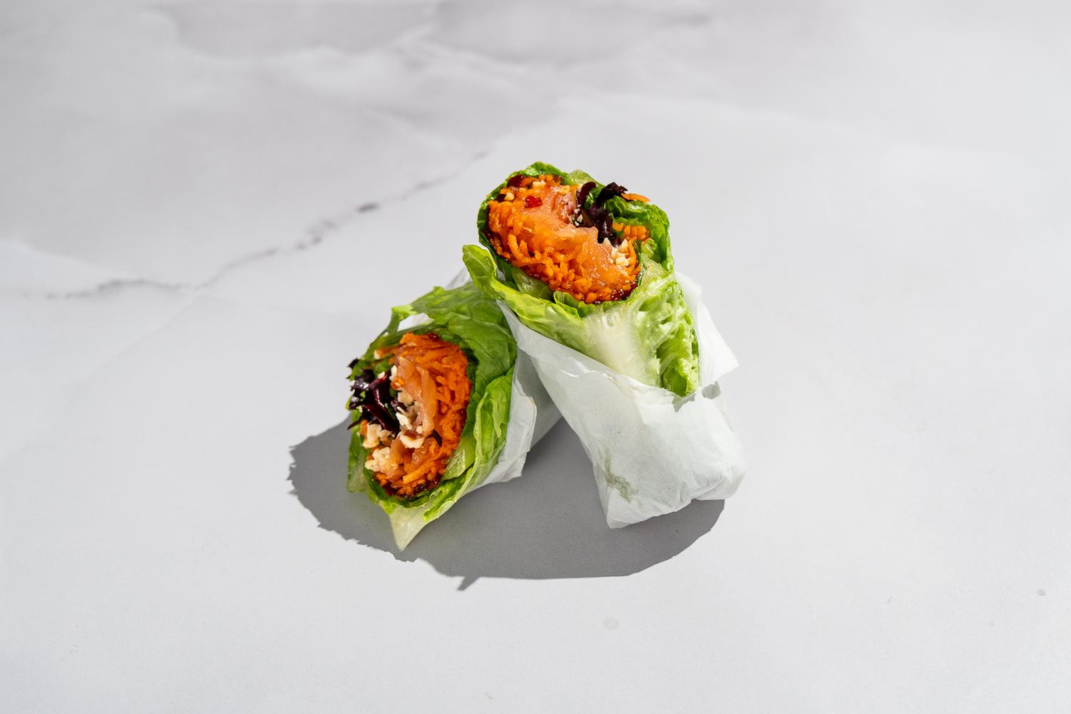 Salmon + chilli jam lettuce wrap