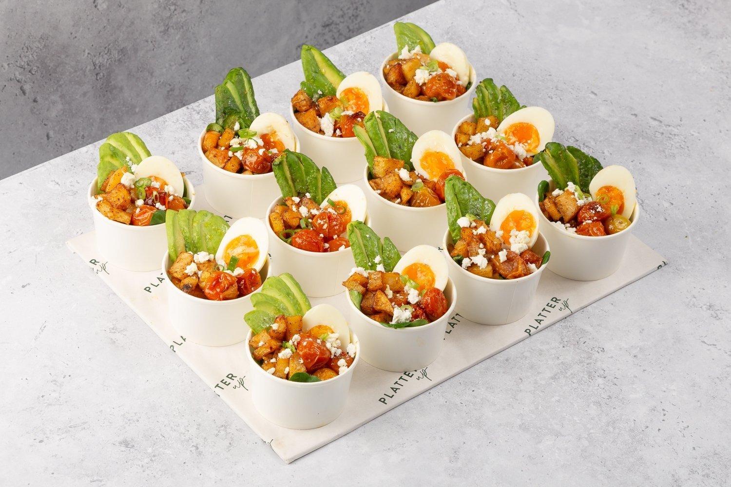 Egg, Avocado, Roast Tomato, Feta, and Potato Pots