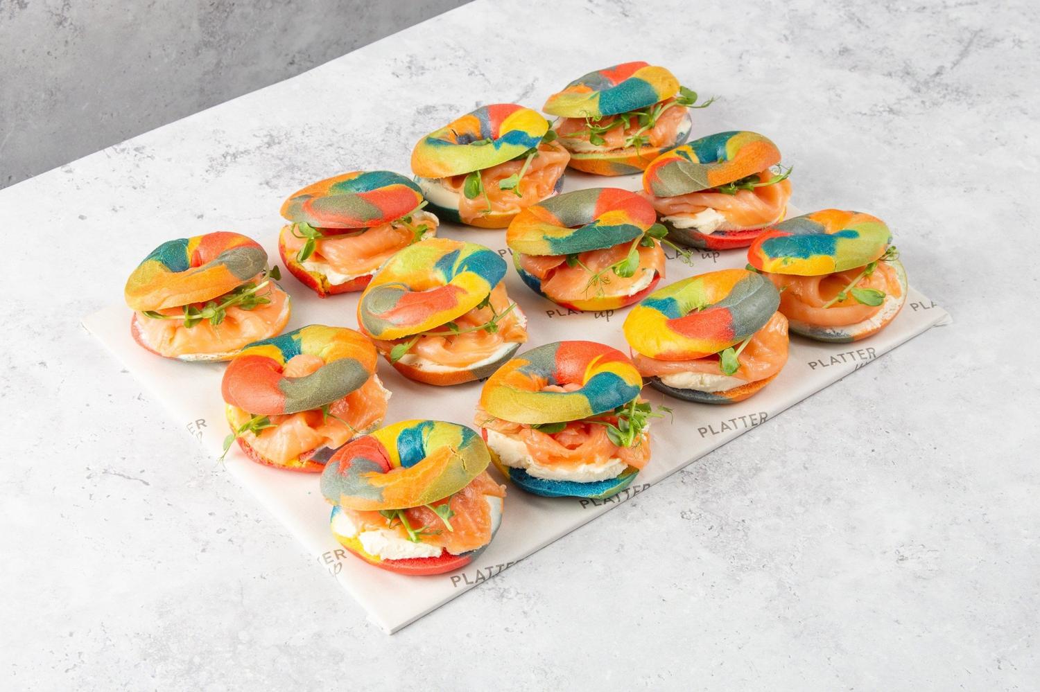 Rainbow Bagel Platter with Smoked Salmon