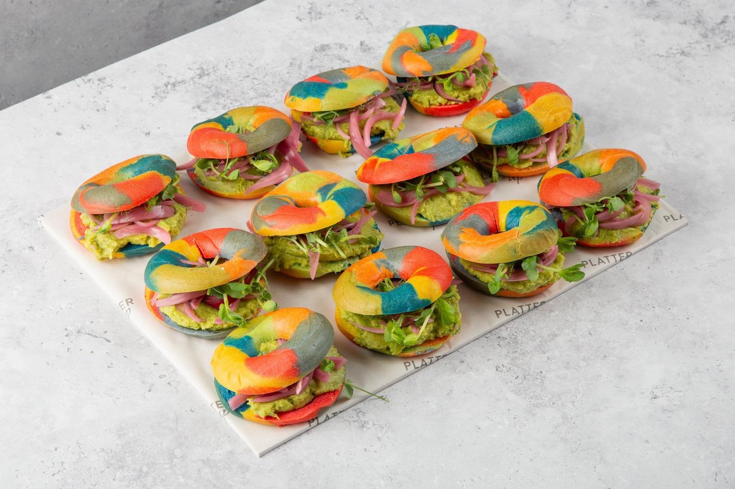 Vegan Rainbow Bagels with Smashed Avocado 