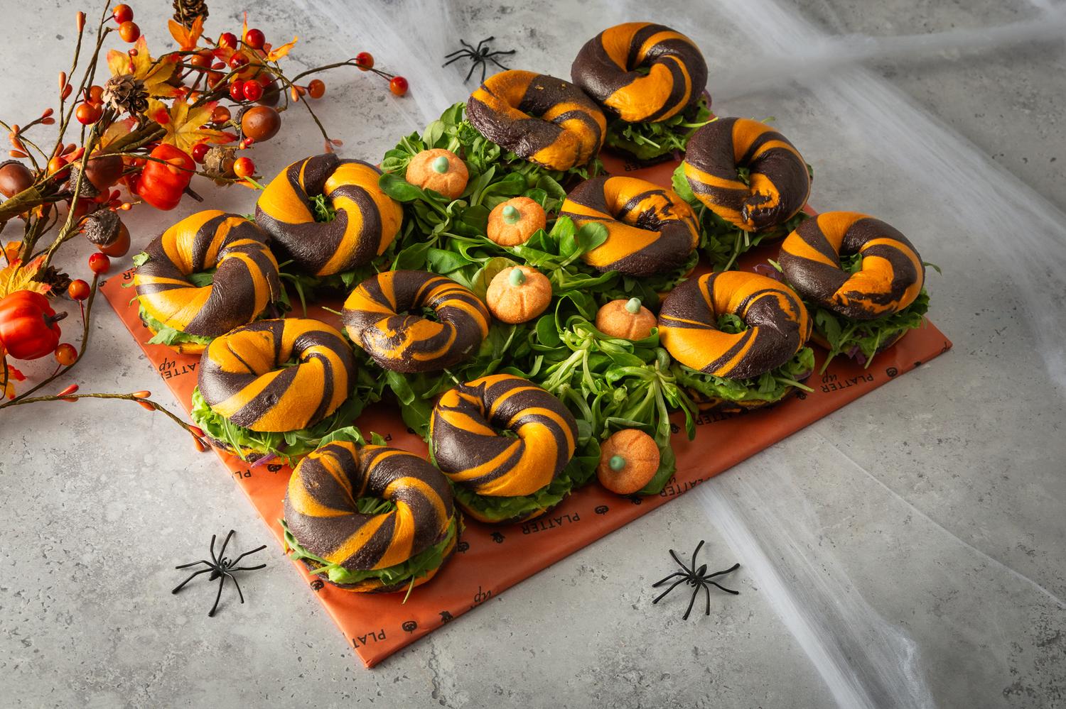 Vegan Smashed Avocado Halloween Bagel Platter