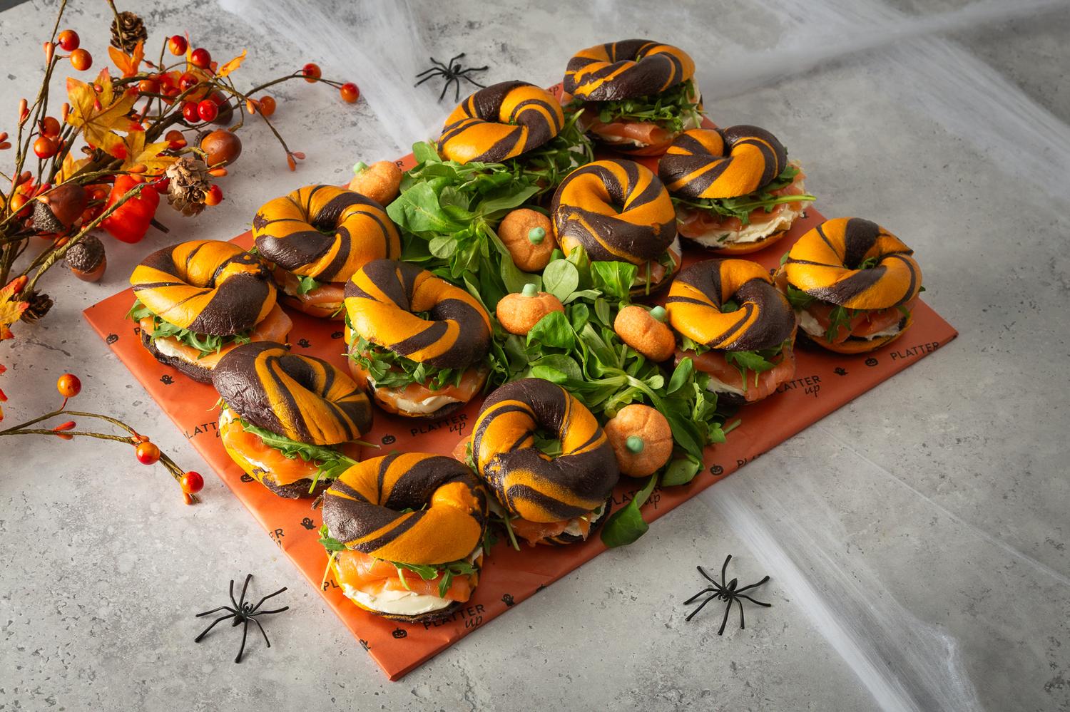 Smoked Salmon and Cream Cheese Halloween Bagels