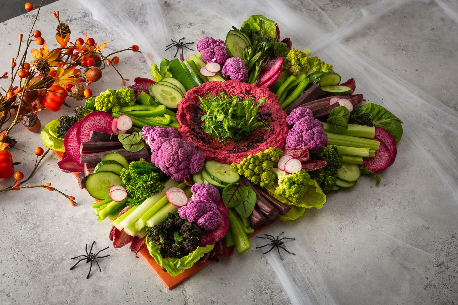 Halloween Crudités Platter with Beetroot Hummus