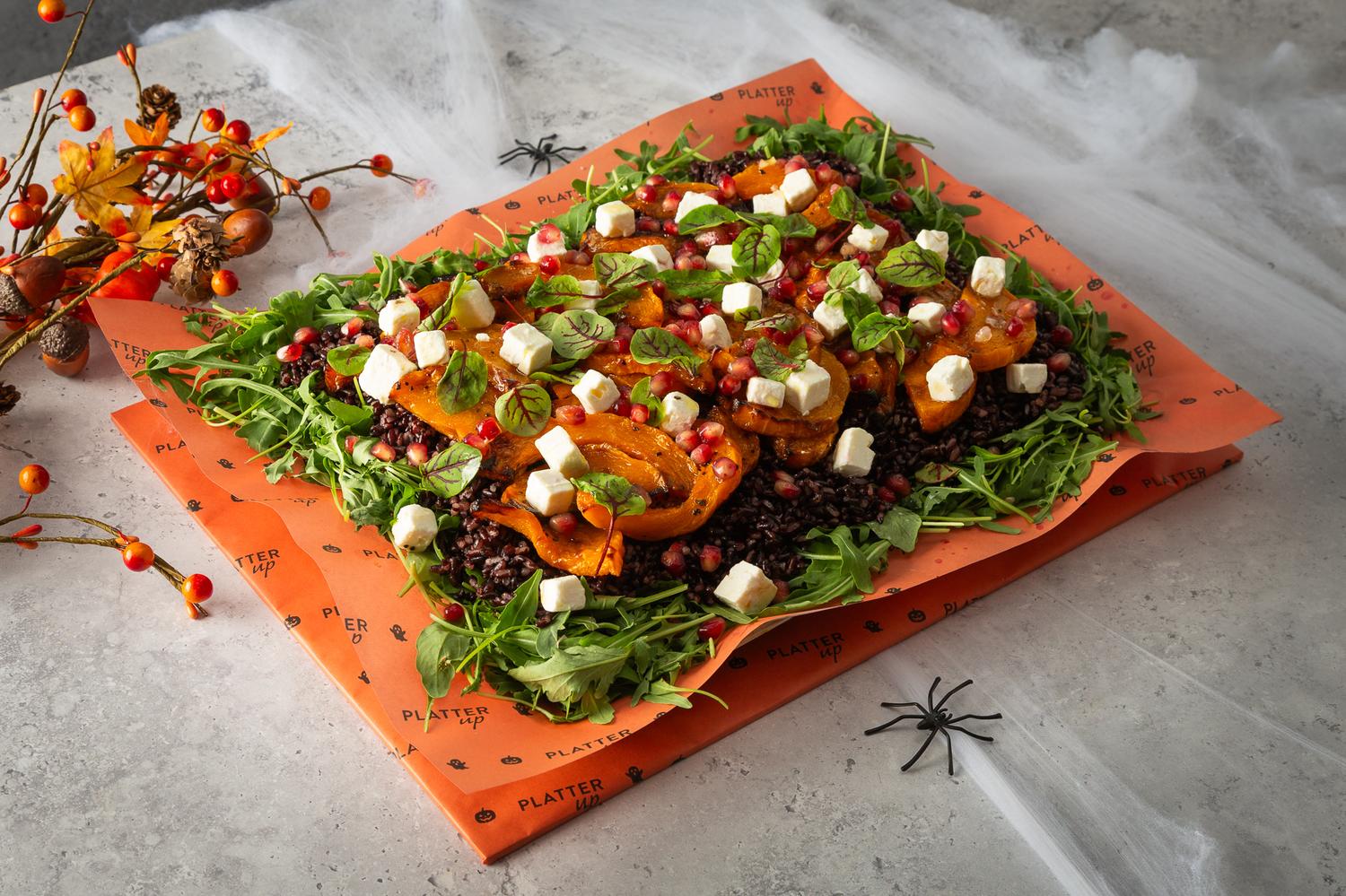 Pumpkin, Black Rice, Feta and Pomegranate Salad