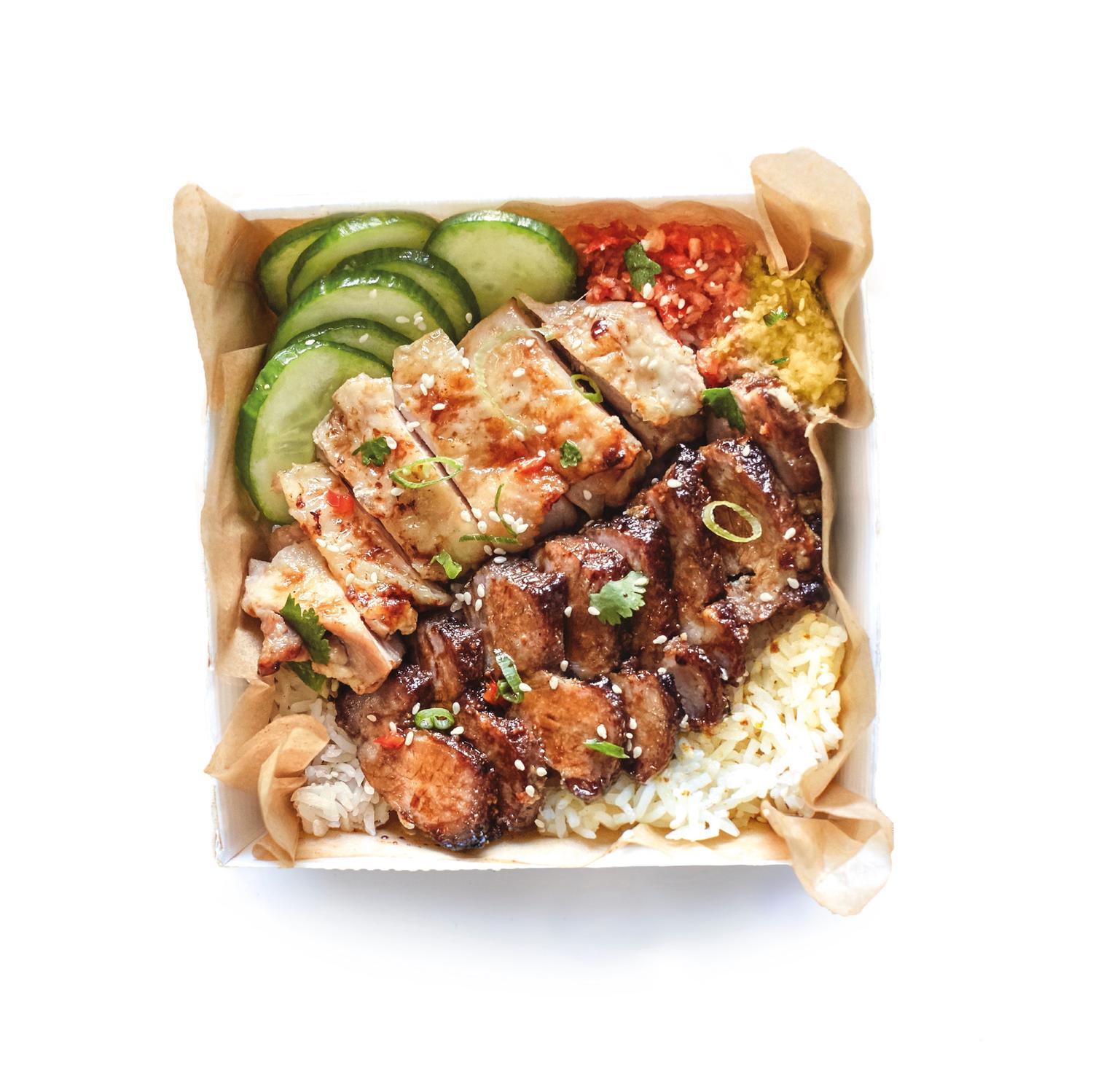 Pork and Chicken Combo Rice Bowl
