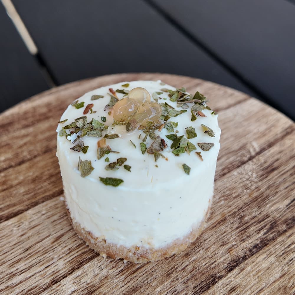 Lemon Myrtle Cheesecake with Native Lime Pearls