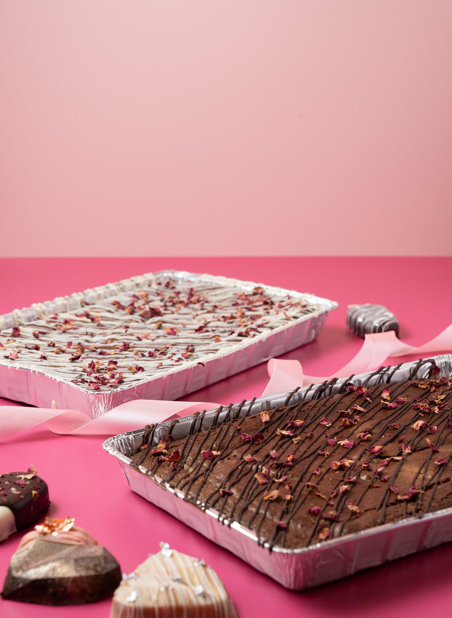 Luxury Brownie Tray - White Choc & Edible Rose