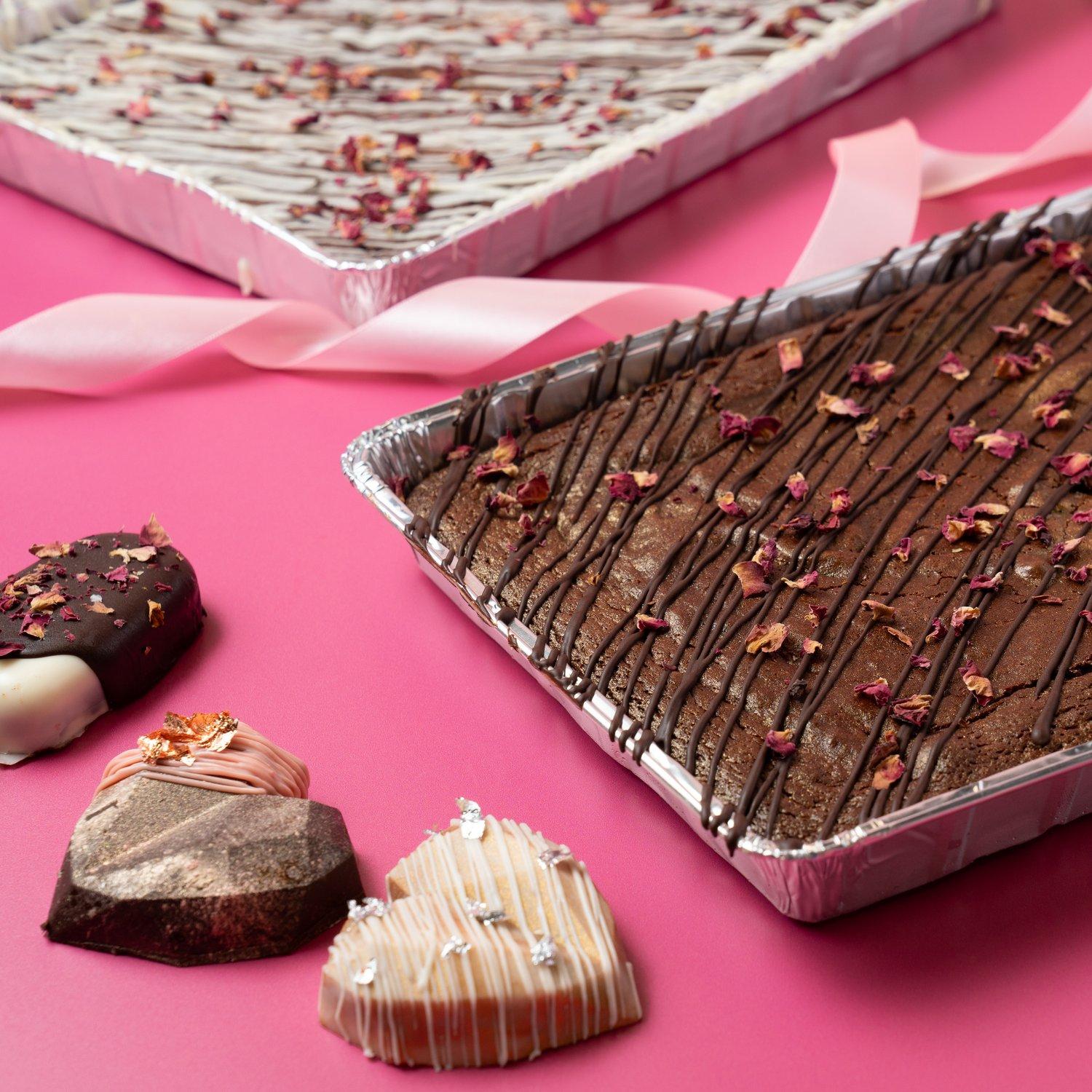 Luxury Brownie Tray - Dark Choc & Edible Rose