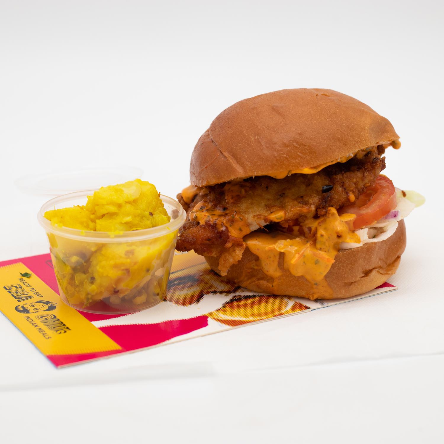 Spicy Lamb Patty Burger with Masala Potato