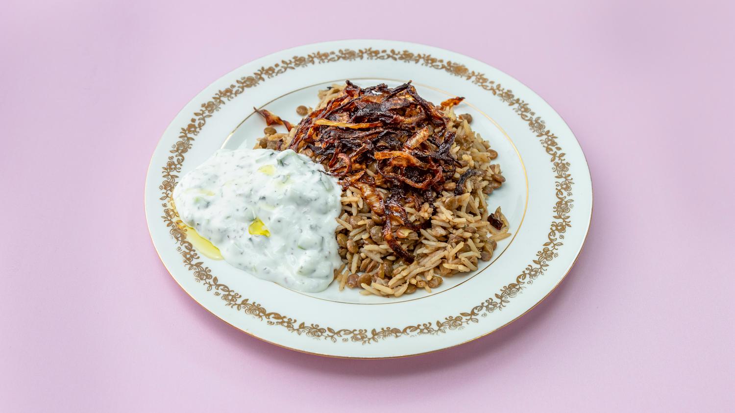 Rice and lentil pilaf  - Mdardra w tzatziki