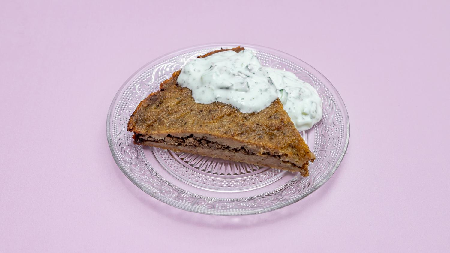 Layers of mince and cracked wheat traybake- Kibbeh
