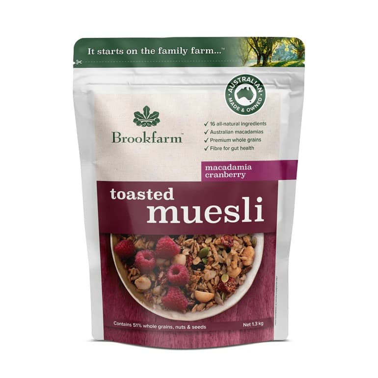 S3185Brookfarm Muesli Cranb & Macad, 50g 20 Carton