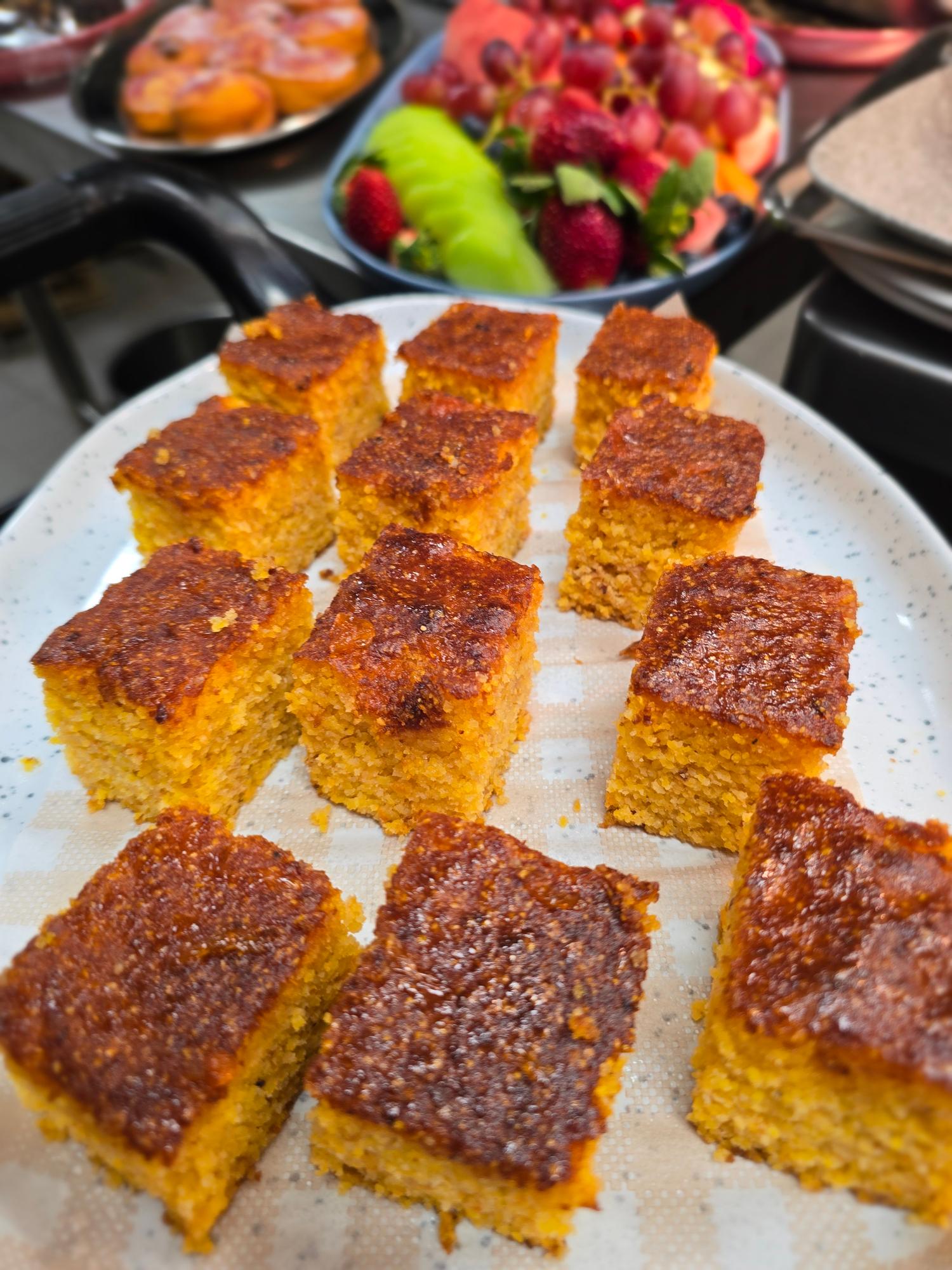 Confit Quandong, Orange & Polenta Cake