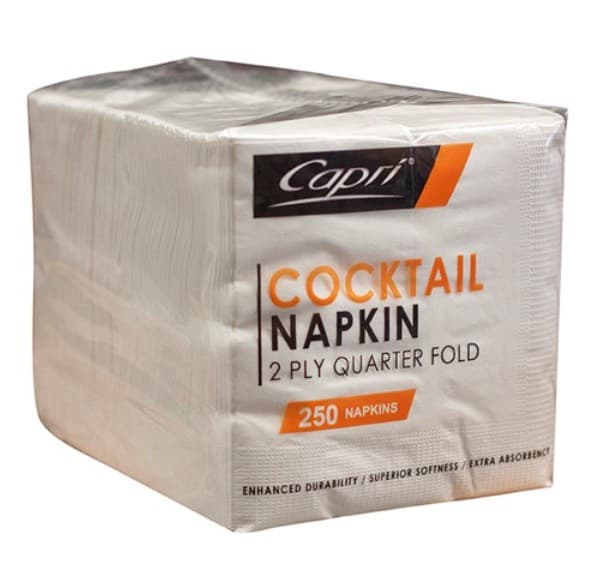 CAPRI NAPKIN COCKTAIL 2 PLY WHITE 250/PK
