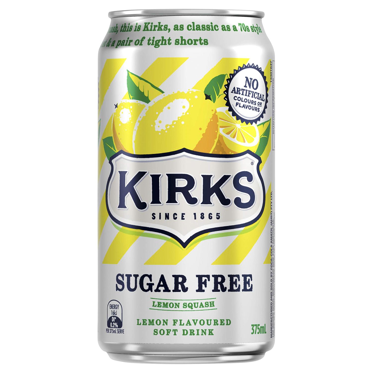 Kirks Sugar Free Lemon Squash Soda 375ML, 20Ctn
