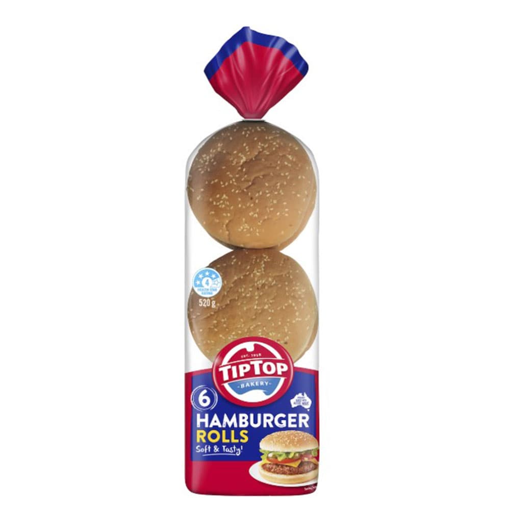 Tip Top Hamburger White Bread Rolls 6 Pack