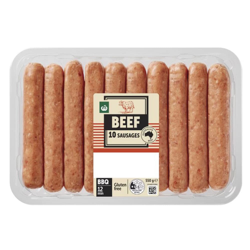 Woolworths 10 Beef Sausages (550g)