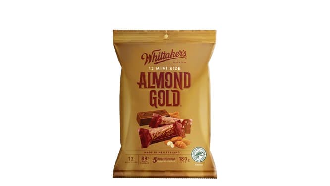 Whittaker's  Mini Almond Gold Slab Packet (12PC)