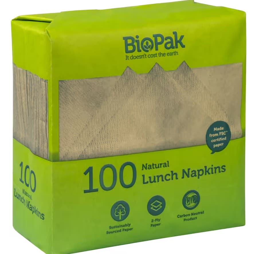Biopak Lunch Napkins Natural, 1/4 Fold 100pk