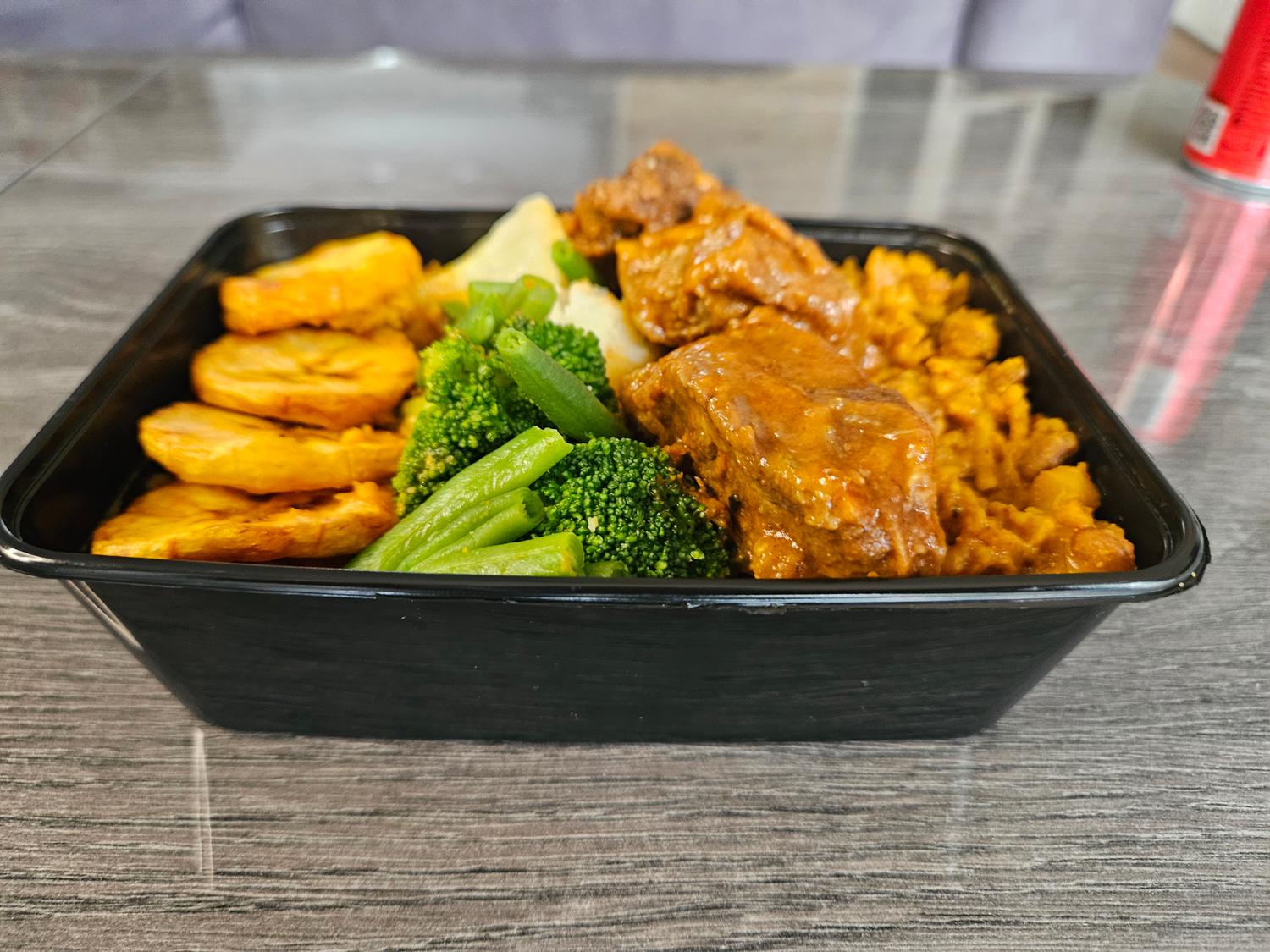 Rice & beans with plantain & mixed vegetables-Meat