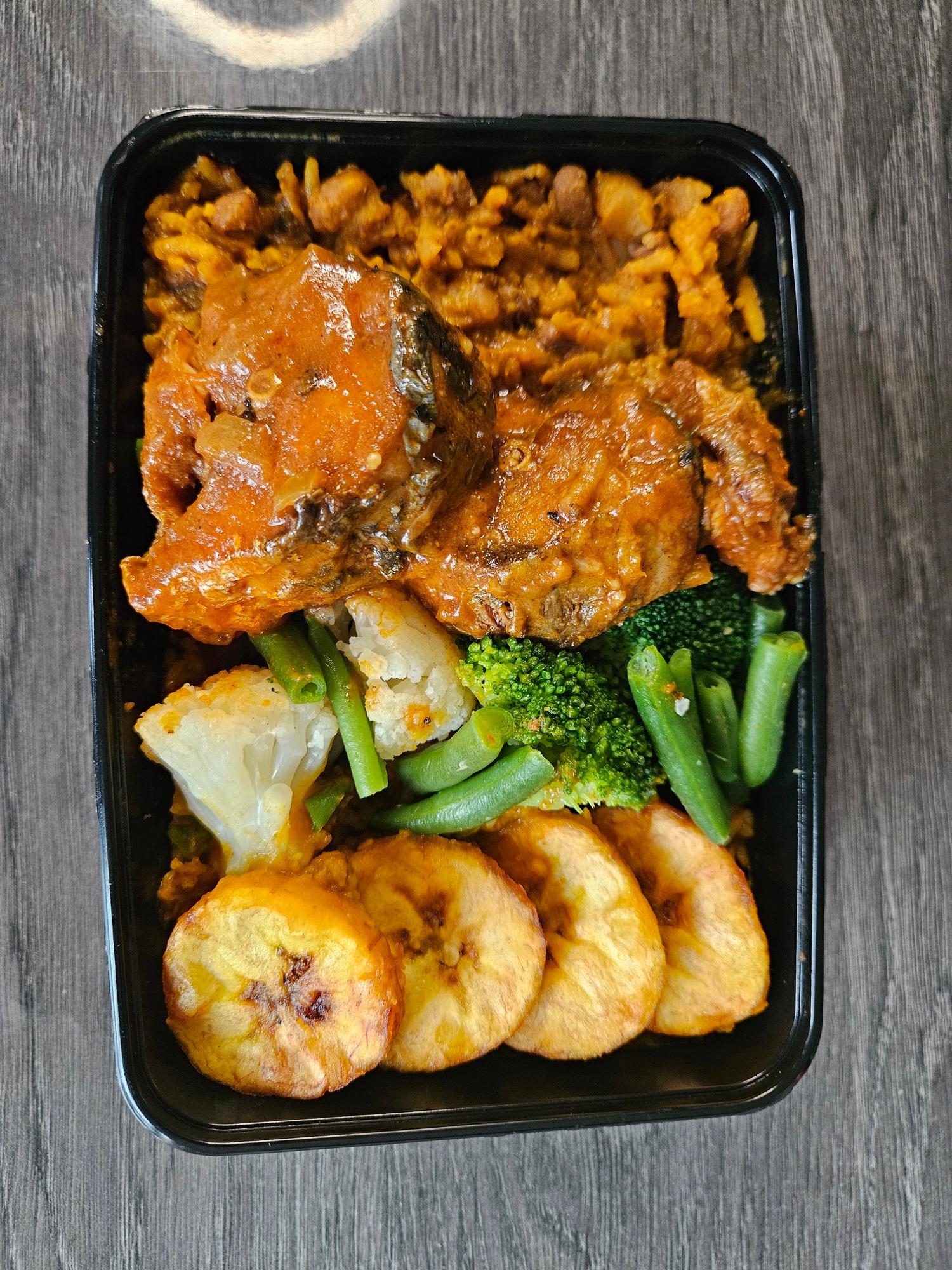 Rice & beans with plantain & mixed vegetables-Fish