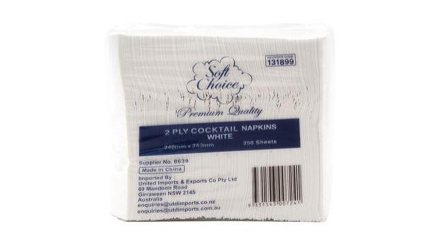 Soft Choice Serviette Dinner 2PLY 4FoldWhite